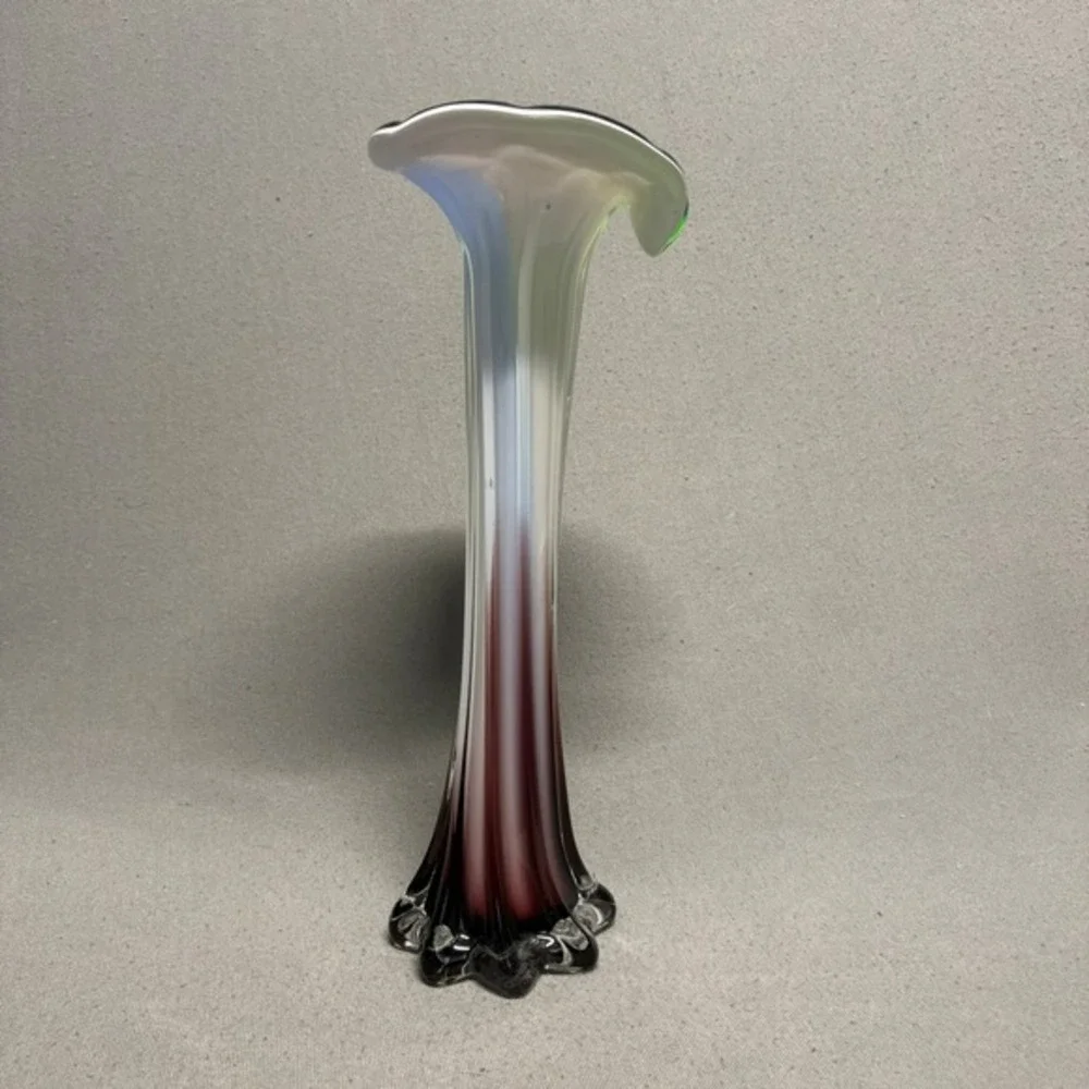 Art Glass Swirl Rim Vase 12in Multicolor Hand-Blown Style Home Decor‎